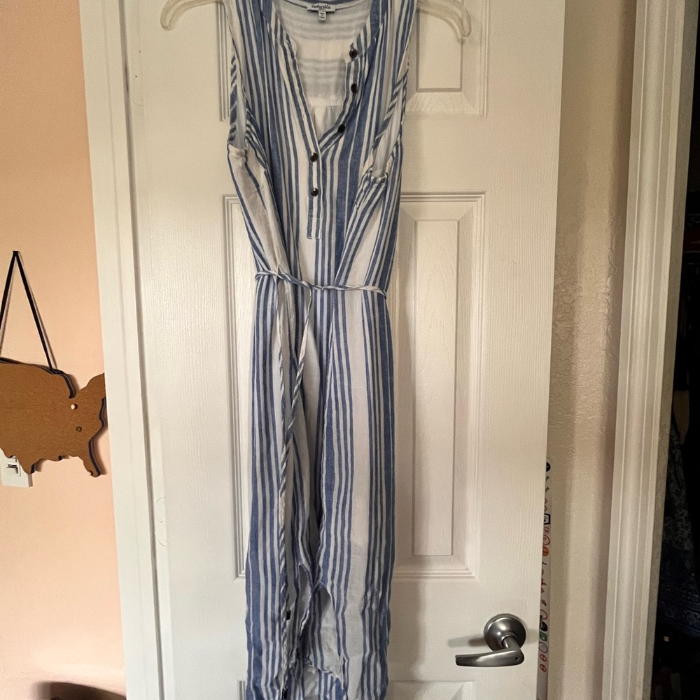 Splendid Blue and White Striped subtle hi low midi dress